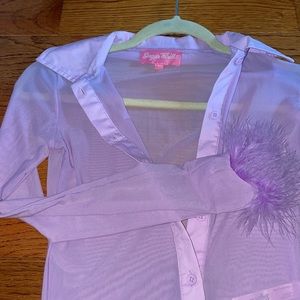 Lilac mesh top with feather sleeves